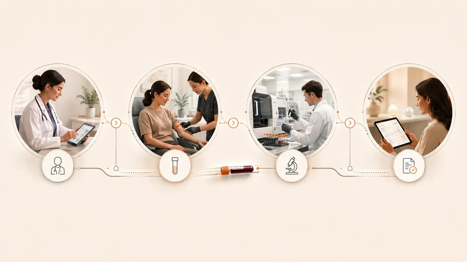 Illustration of a laboratory order moving from provider to draw, testing, and results.