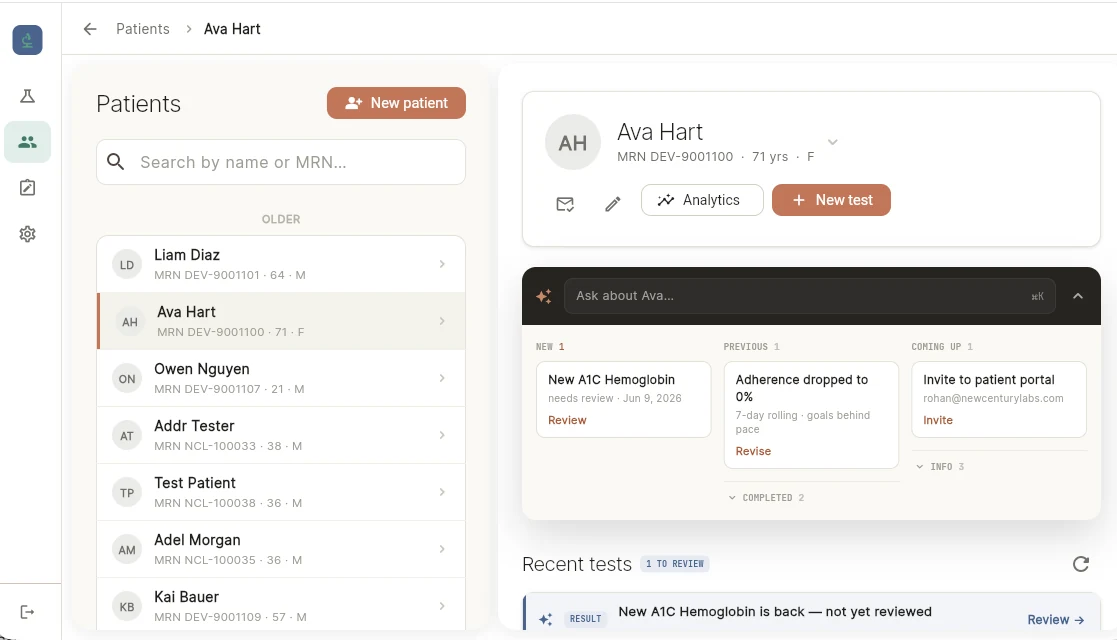Smart patient board — New, Previous and Coming up tasks