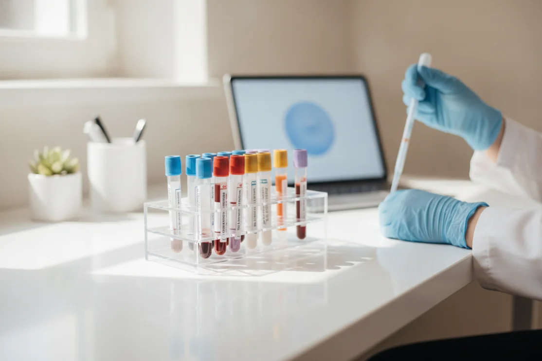 Laboratory specimen tubes prepared for testing